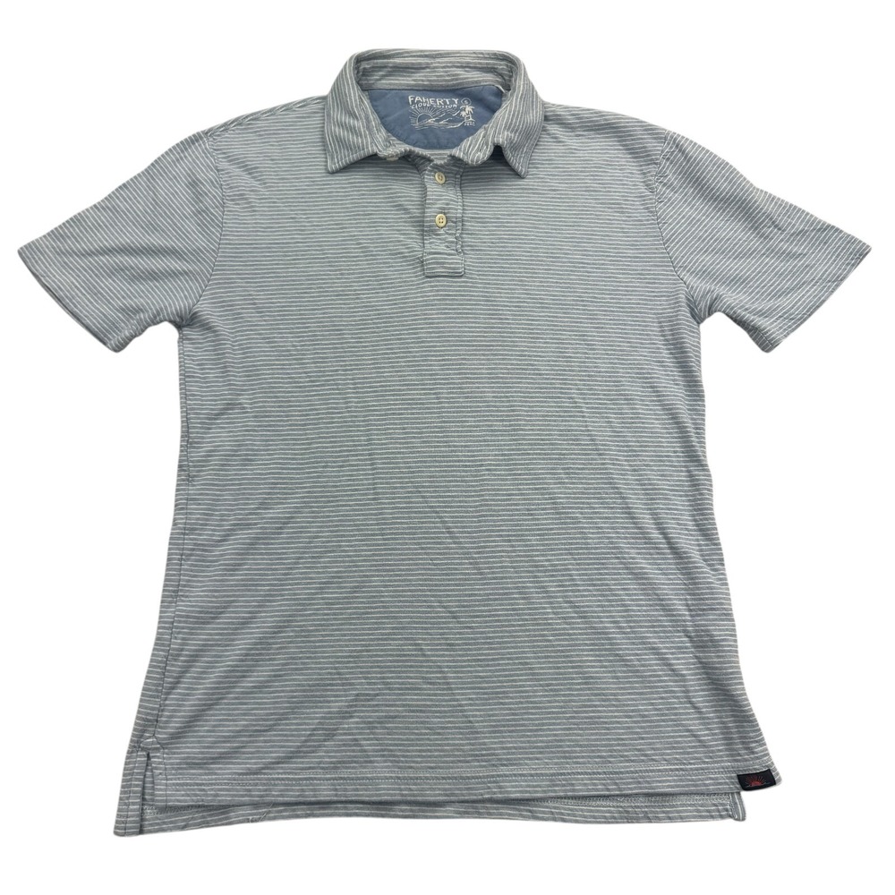 Faherty Polo Shirt Mens Small Blue Striped Performance Cloud Cotton Short Sleeve